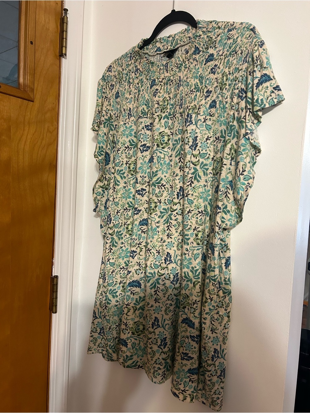 torrid Teal and Ivory Floral Smocked Blouse